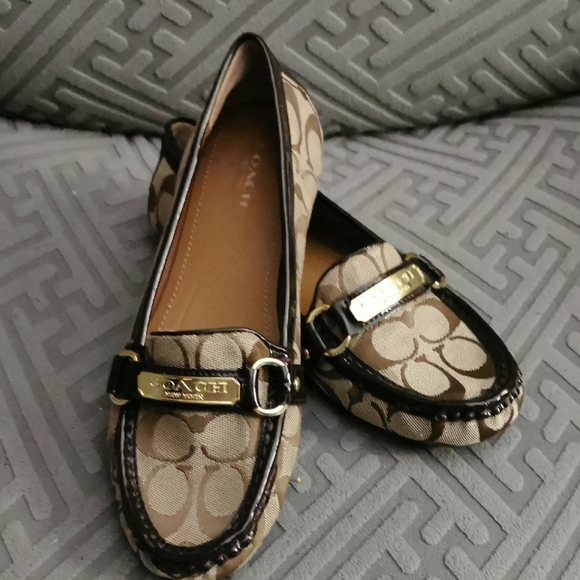 Coach Shoes - Coach Signature Canvas Brown & Beige Logo Moccasin Loafers